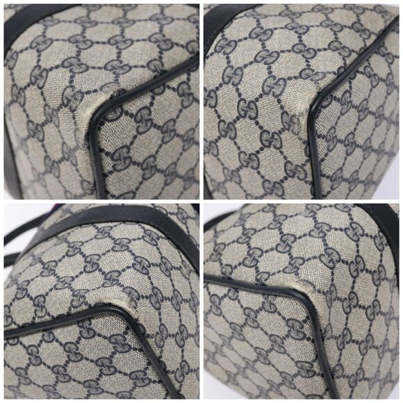 GUCCI GG Supreme Sherry Line Boston Bag PVC Navy Red gold Auth 138290 - Picture 14 of 16